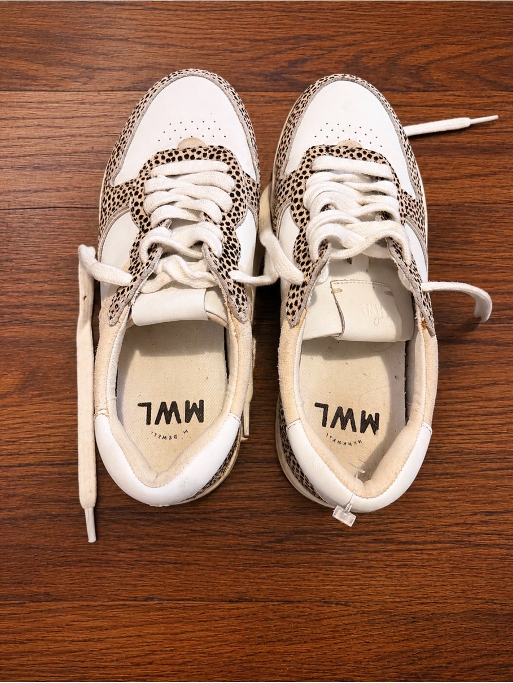 Madewell Women's White & Tan Leopard Accent Sneakers